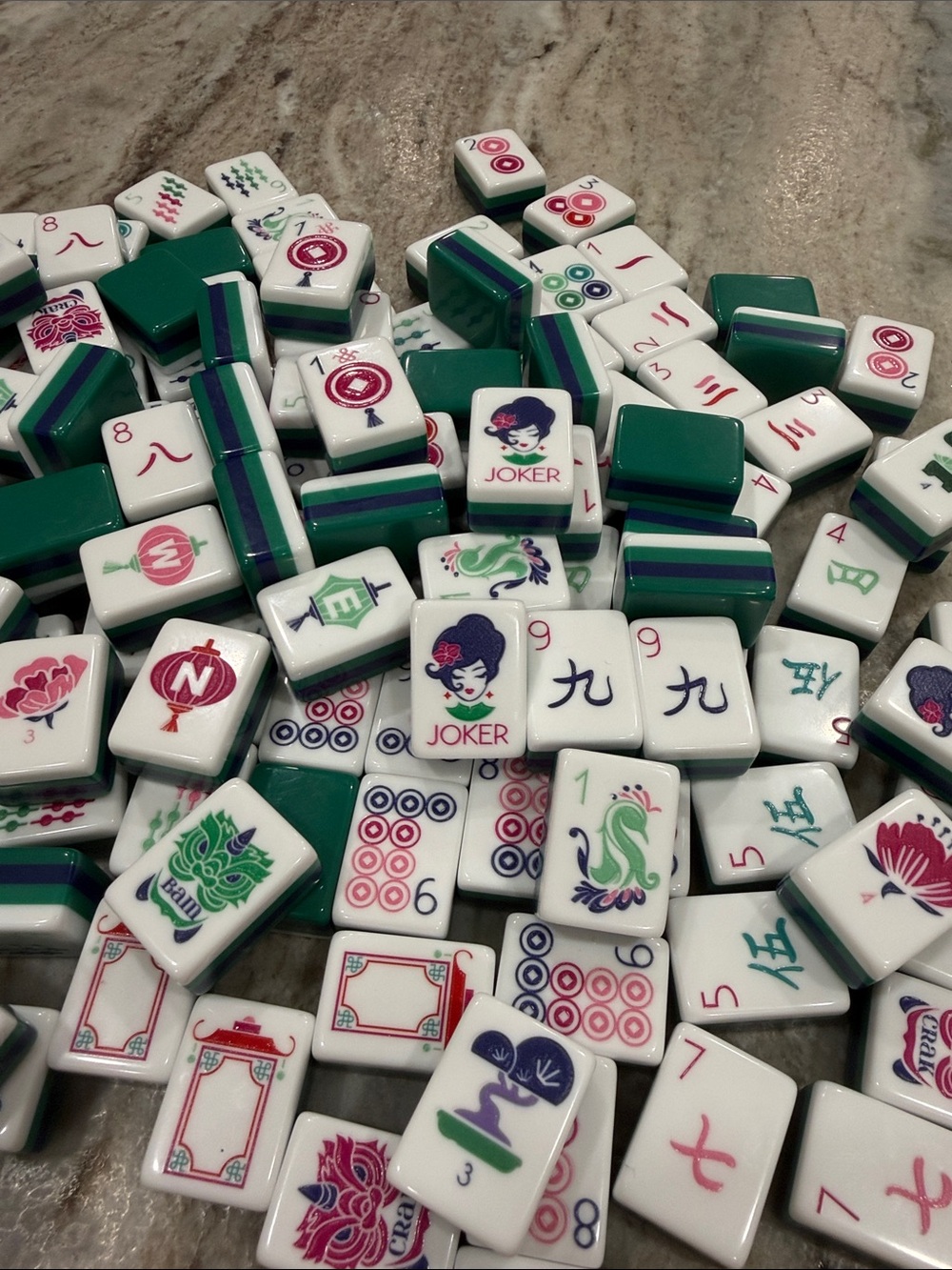 4 Layer Acrylic American Mahjong 160 Tile Set Navy Blue Hunter Green Peacock